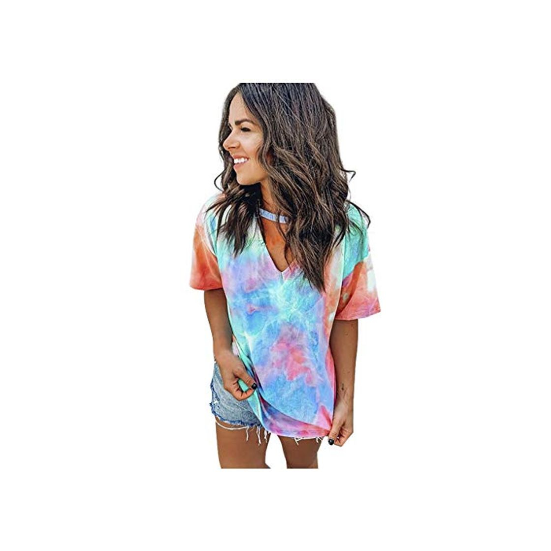 Social Camisetas Mujer Manga Corta Cuello en V Casual Tie