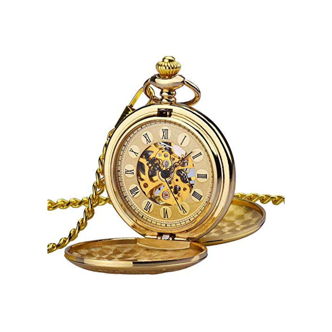 Producto Reloj de Bolsillo Zeiger Reloj Steampunk Reloj Hombre mecanica Doble Retro Reloj Colgante Estilo de Cobre del Reloj de Bolsillo esquelético mecánico Dore un Bolsillo de los Hombres w347