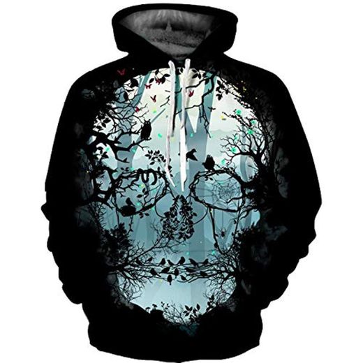 3DWY Sudadera con Capucha con Estampado de Calavera de Bosque en 3D Sudadera con Capucha para Hombre de otoño Tallas Grandes con Capucha de Manga Larga Moletom Informal para Hombres