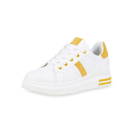 SCARPE VITA Mujer zapas con Plataforma 187845 Blanco Amarillo 38