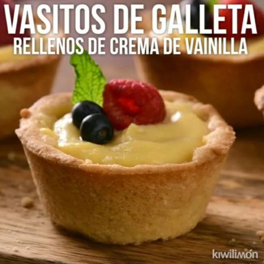 Vasitos de Galleta Rellenos de Crema de Vainilla | kiwilimón