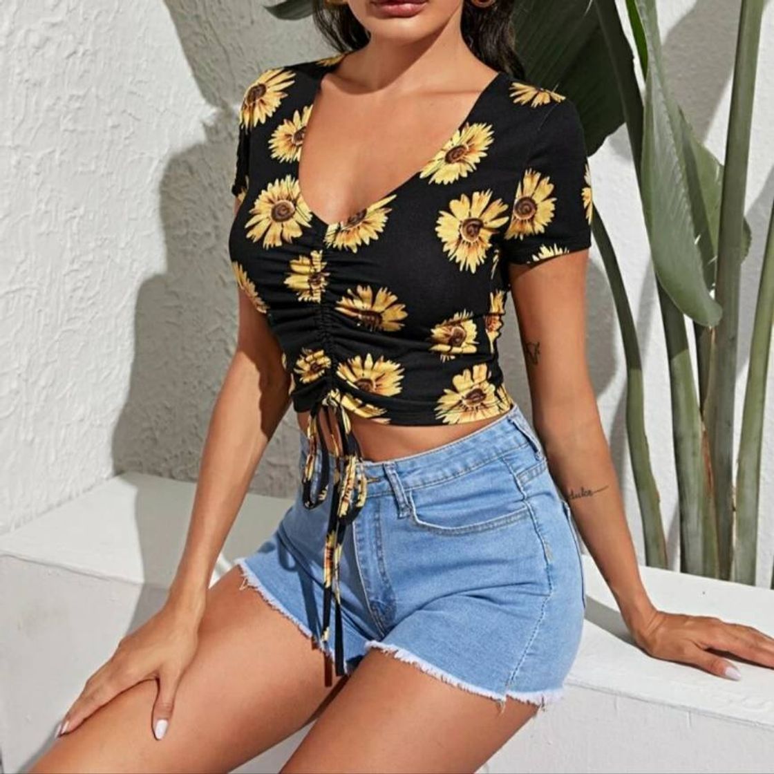 Social Top negro de GIRASOLES