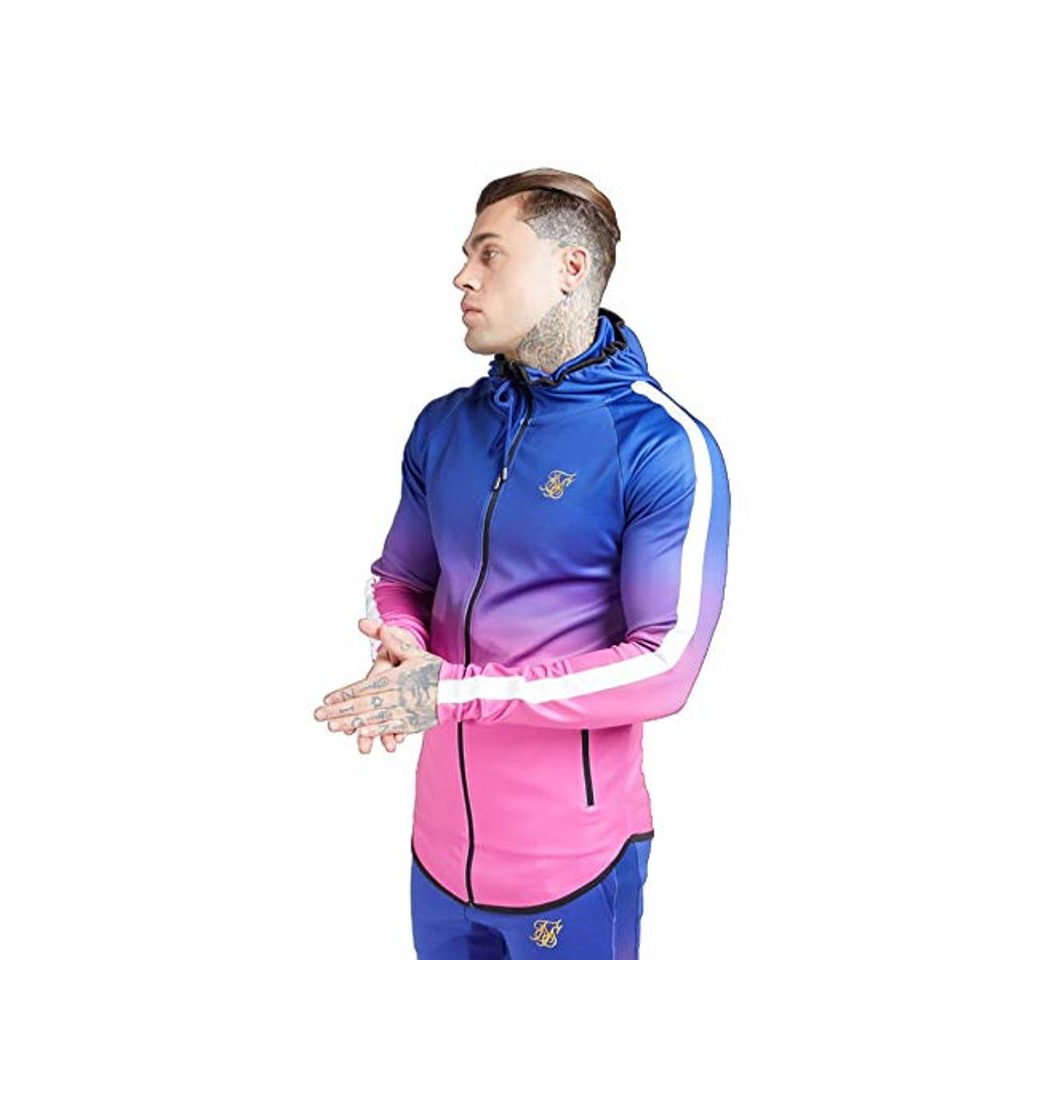 Fashion Sik Silk Athlete Fade Zip Through Hoodie – Blue Neon