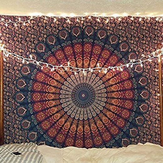 Multi-colored Mandala Tapestry Indian Wall Hanging, Bedsheet, Coverlet Picnic Beach Sheet, Superior