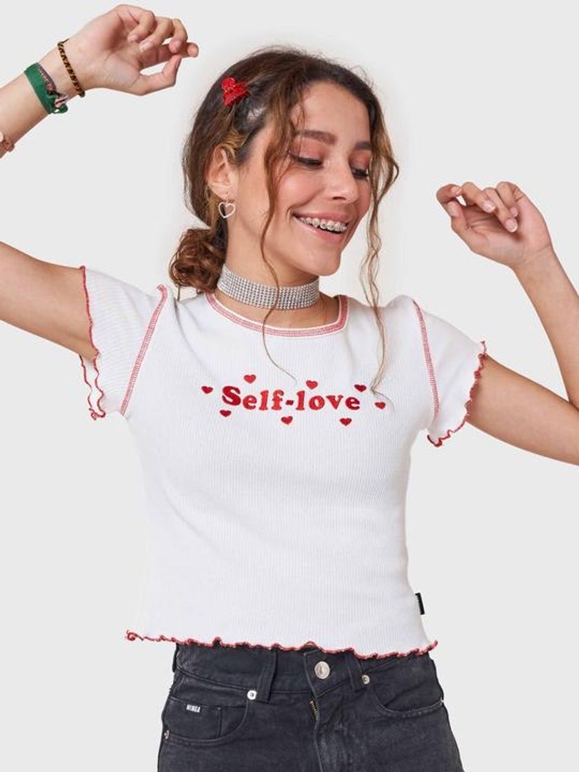 Fashion SELF-LOVE LETTUCE EDGE CROP TOP