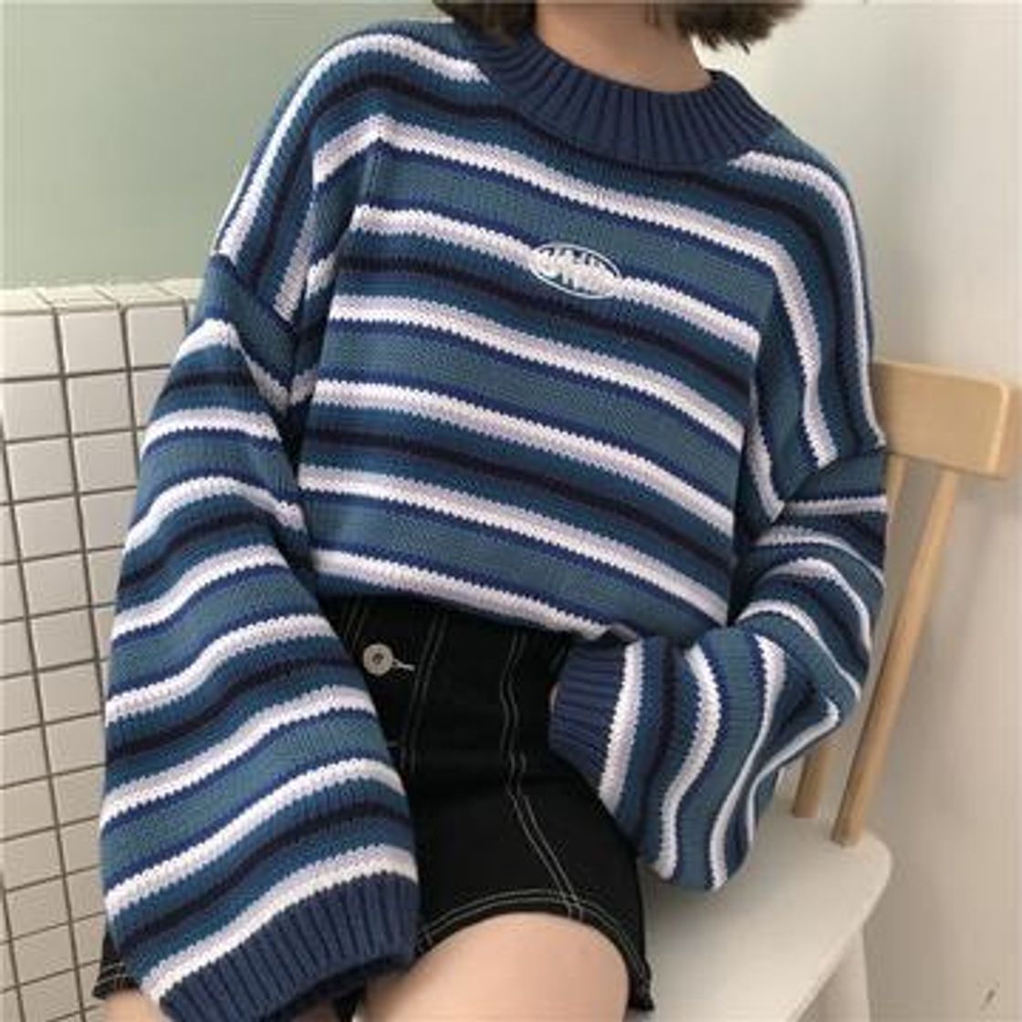 Social Blue-White Knit Sweater
