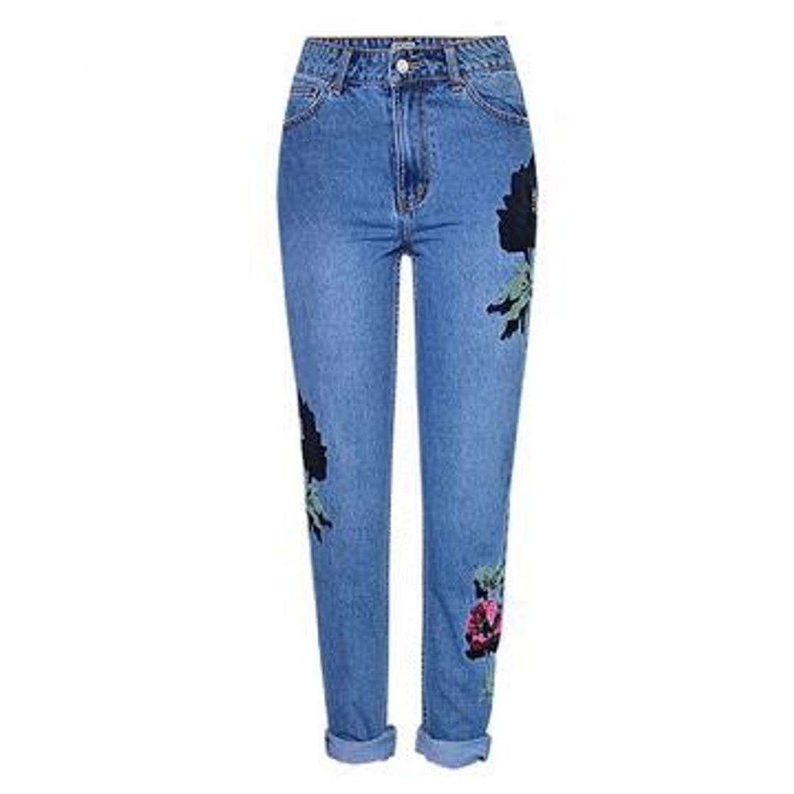 Social Floral Embroidered Mom Jeans