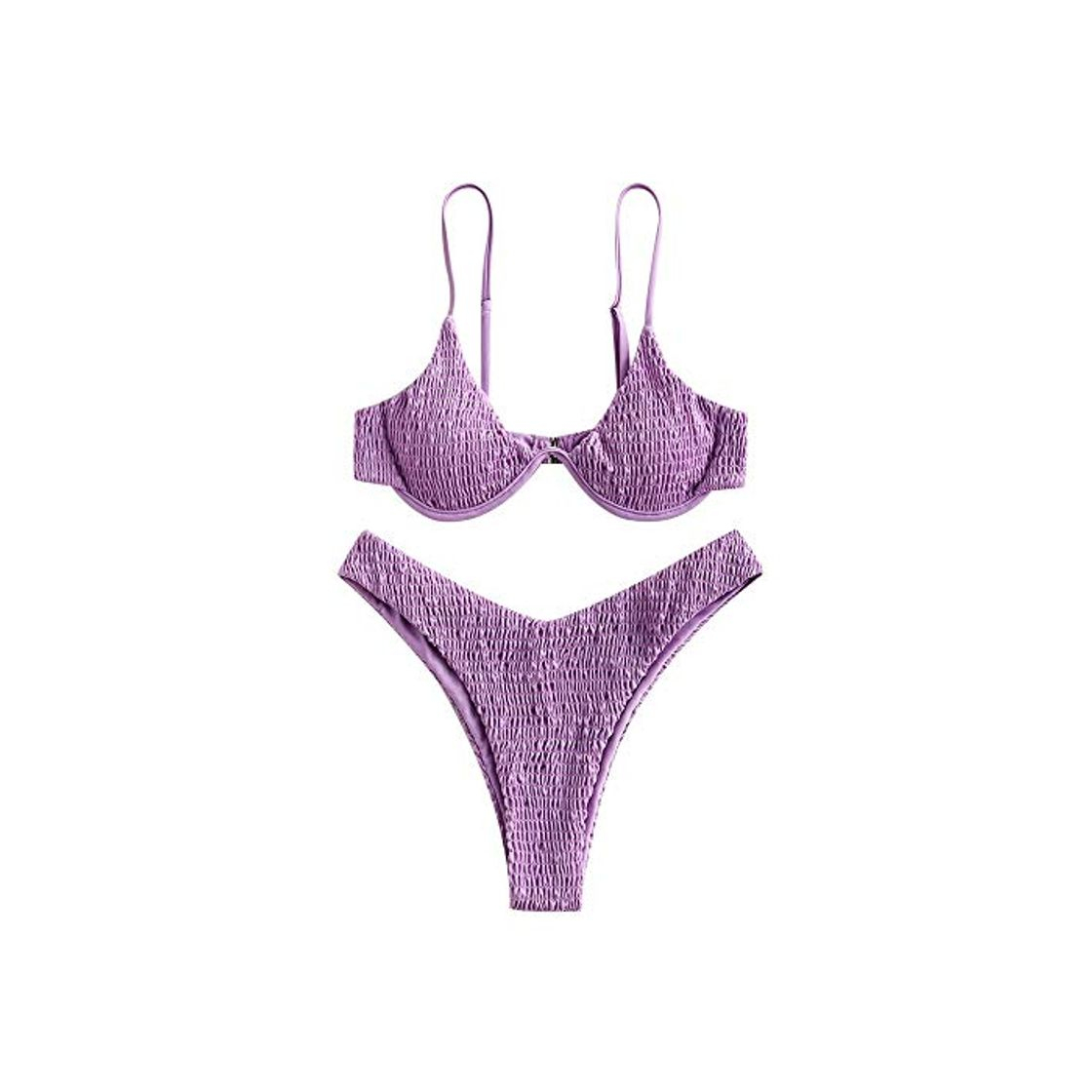 Fashion ZAFUL Conjunto de bikini para mujer con aros de corte alto y corte ahumado morado M