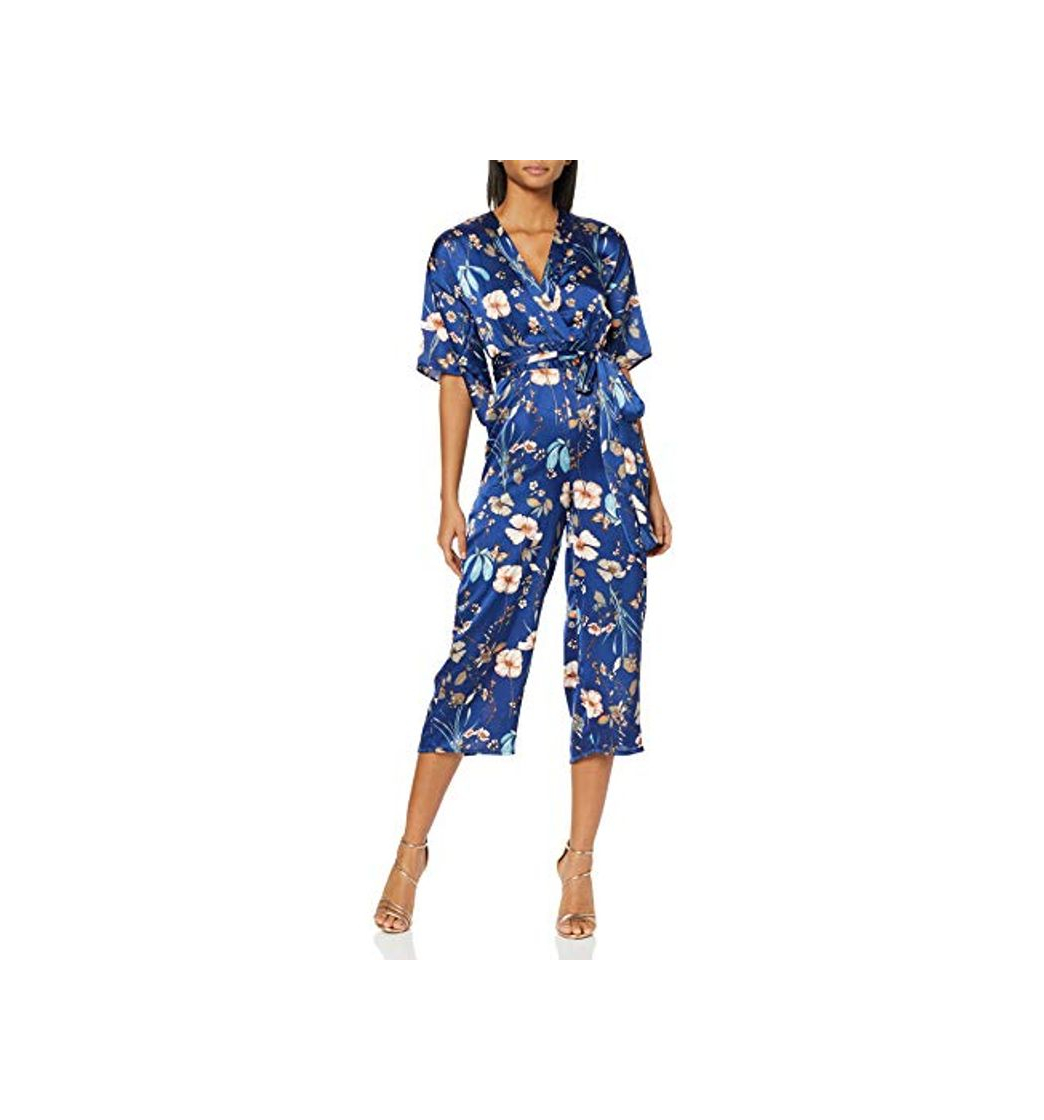 Moda Mela Garden Story Print Kimono Sleeve Jumpsui Mono Largo, Azul