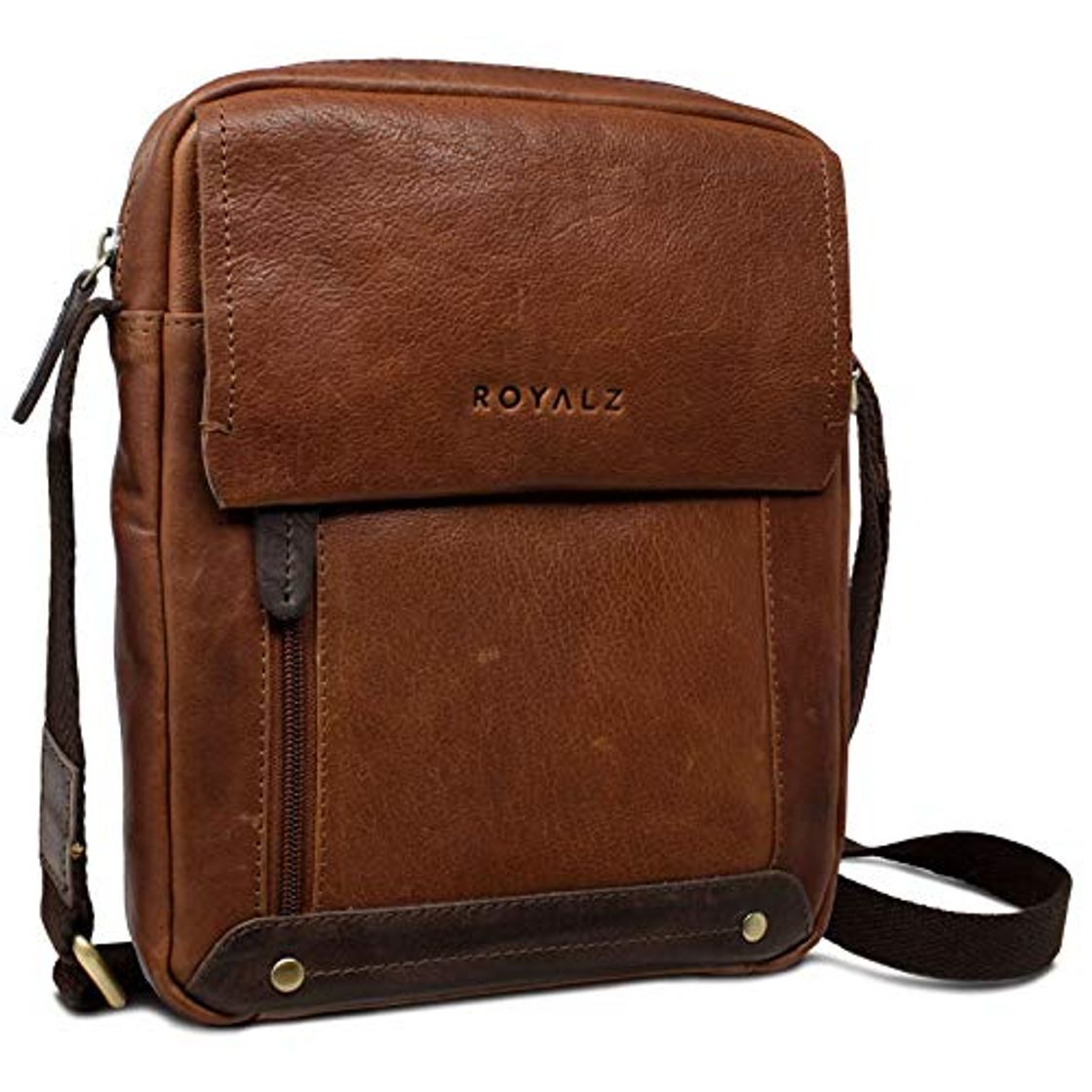 Moda ROYALZ Bolso Mensajero Pequeño de Cuero Auténtica para Hombre Bolsa de Hombro