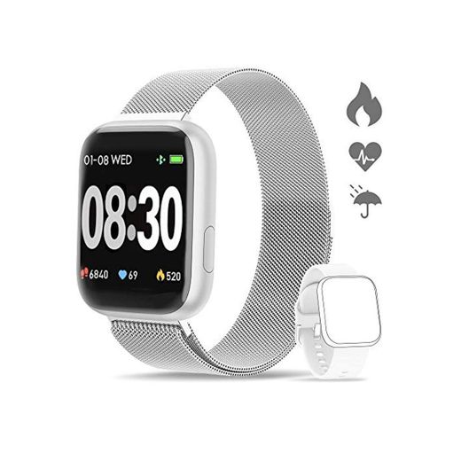 WWDOLL Smartwatch, Reloj Inteligente IP67 con Monitor Rítmo Cardíaco Sueño Podómetro Notificaciones,