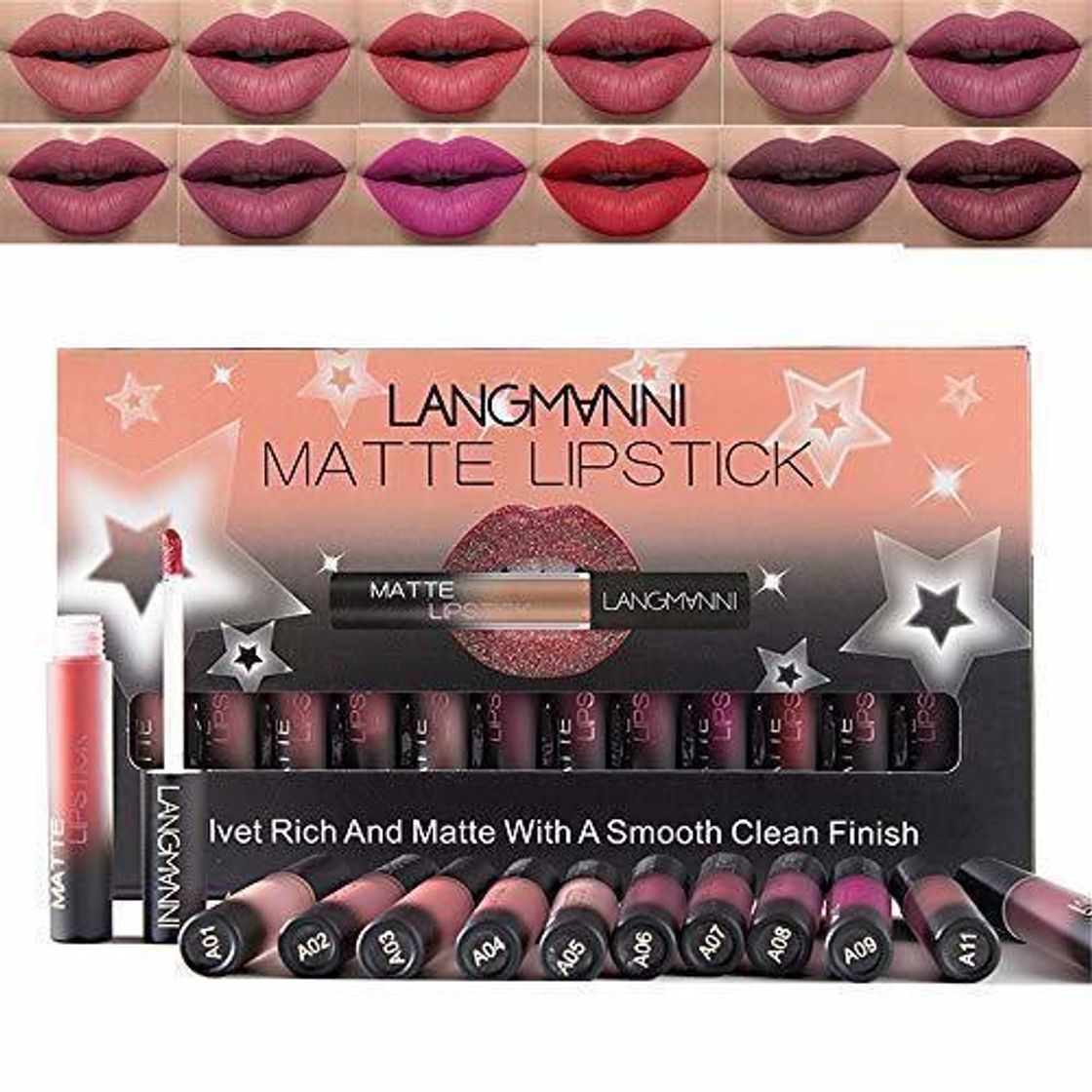 Social 12 unids/set mate líquido lápiz labial conjunto, a prueba de agua nutritivo