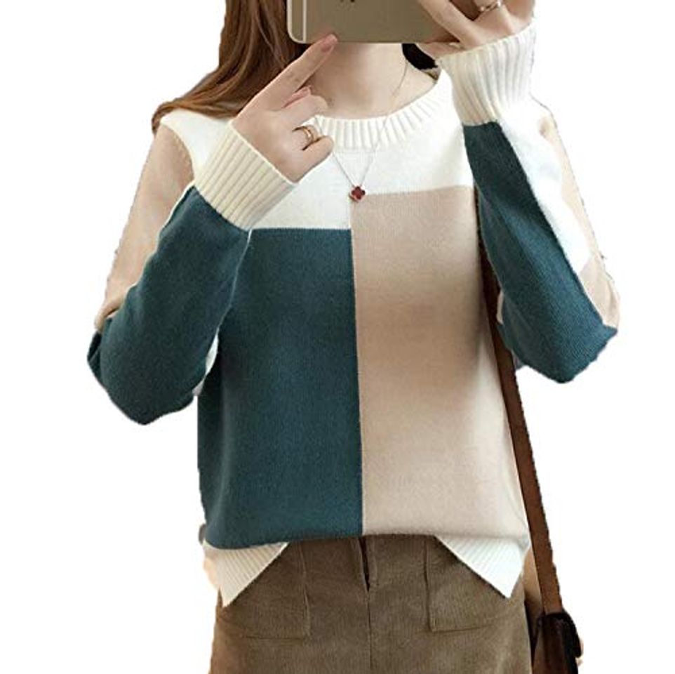 Moda Beautiful Contrast Color Knitted Sweater Female New Winter