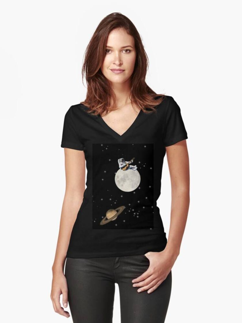 Fashion Astronaut with his Guitar on the Moon Fitted V-Neck T-Shirt