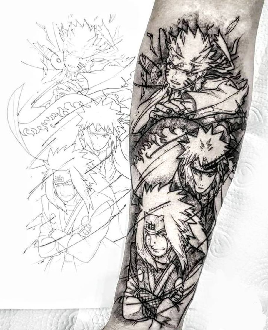 Tatuagem Jiraiya Minato e Naruto