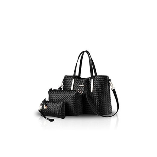 NICOLE&DORIS Bolsos de Mano para Mujer Bolsos 3 Piezas Bolsa Bolsos de Hombro para Damas Totes Bolsos Bandolera Crossbody Negro