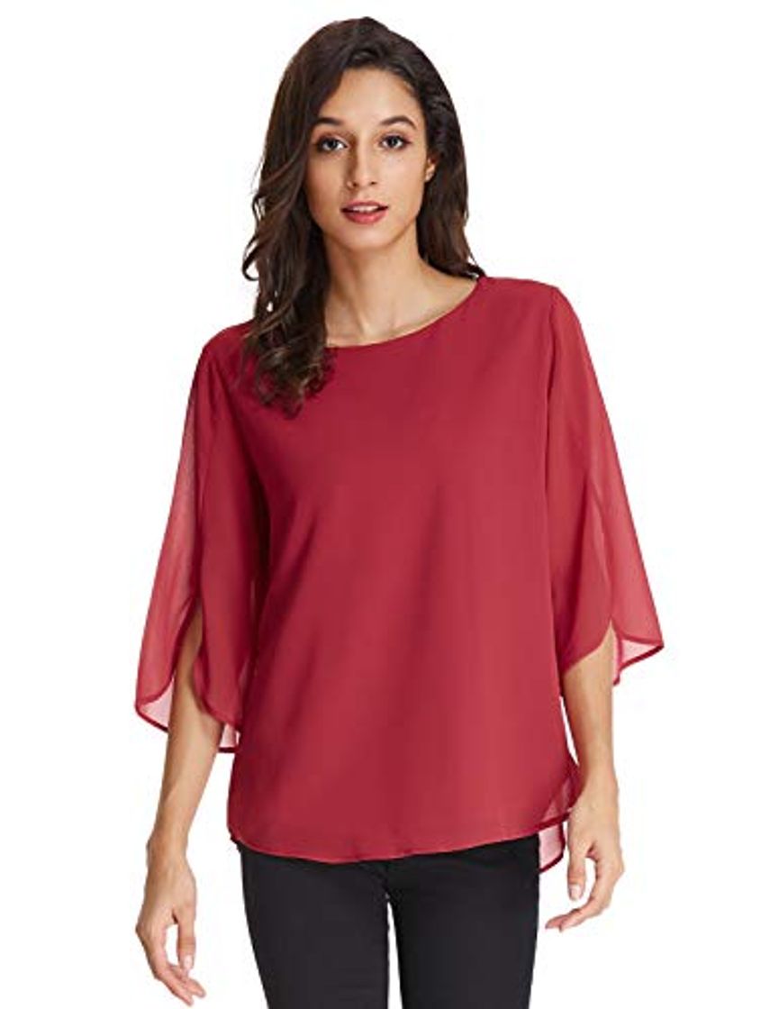 Social Elegante Blusa 3/4 Manga Blusa de Mujer Casual Escote Redondo para El