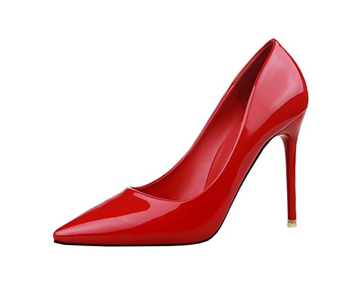 Fashion Charol Mujeres Pointed Toe Tacones Altos Vestir Zapatos Rojo Stiletto Zapatos de tacón De BIGTREE 38 EU