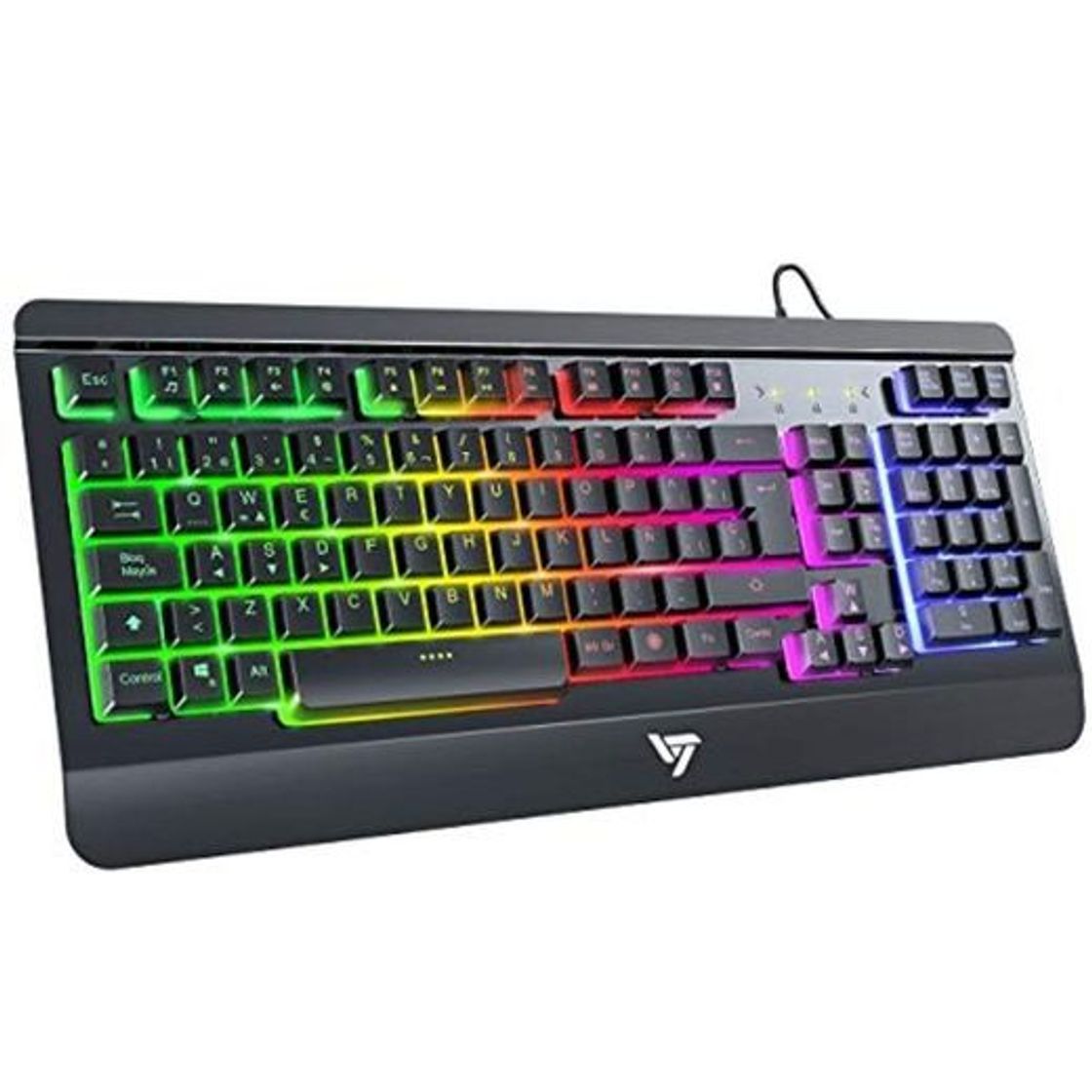 Social VicTsing Teclado Gaming Español USB, LED Rainbow Retroiluminación y Panel Completamente Metálico,