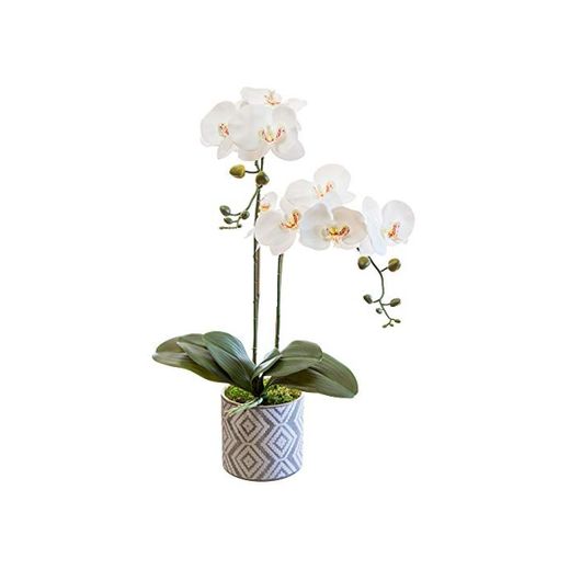 Orquidea Artificial, Altura 65 cm, Phalaenopsis, Maceta de Cerámica, Ideal para Decoración