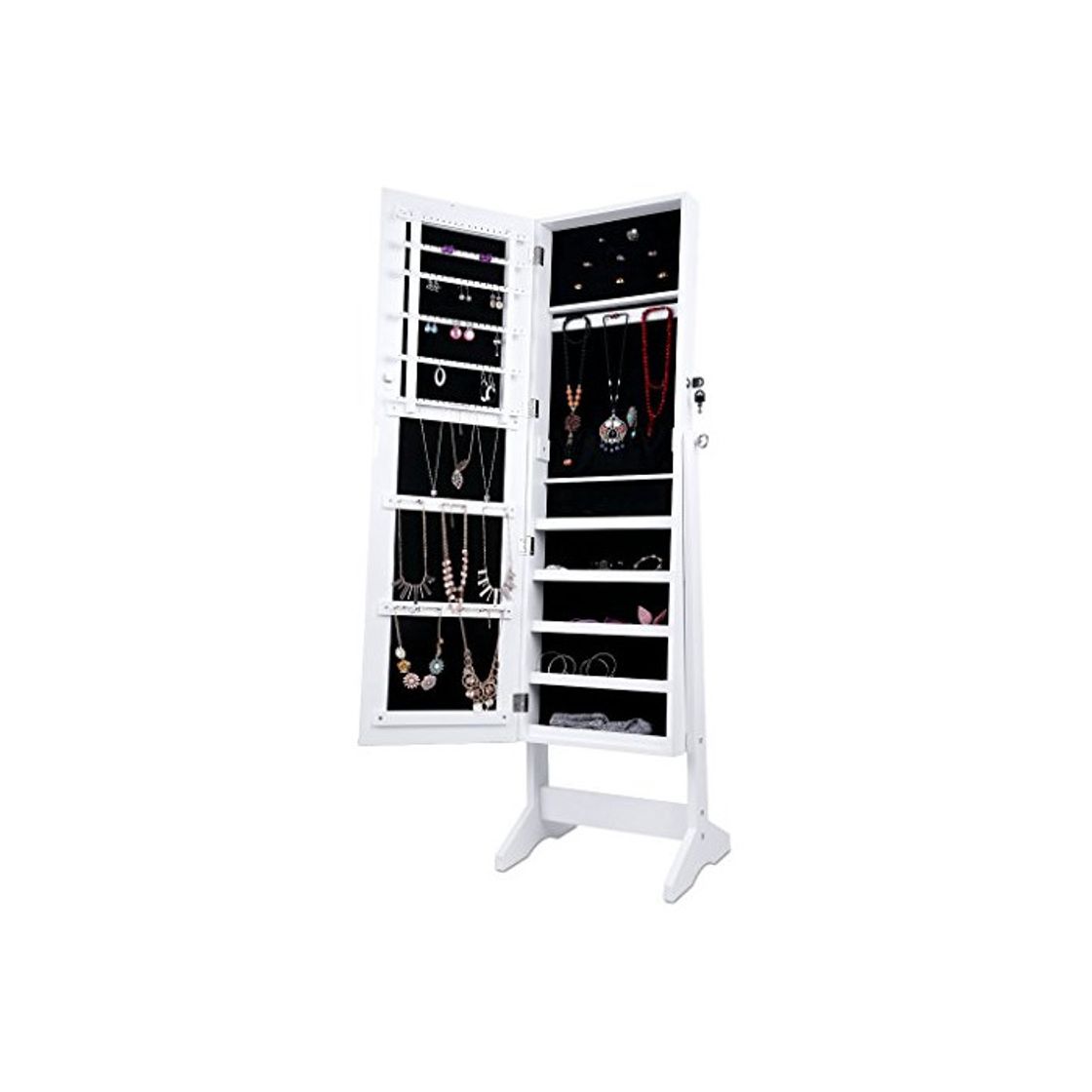 Social LANGRIA Espejo Joyero, Armario para Joyas, Lacado Blanco y Terciopelo Negro Interior,