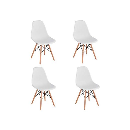 KunstDesign Set de 4 Sillas de Comedor, Diseño Ergonómico,Patas de Madera de