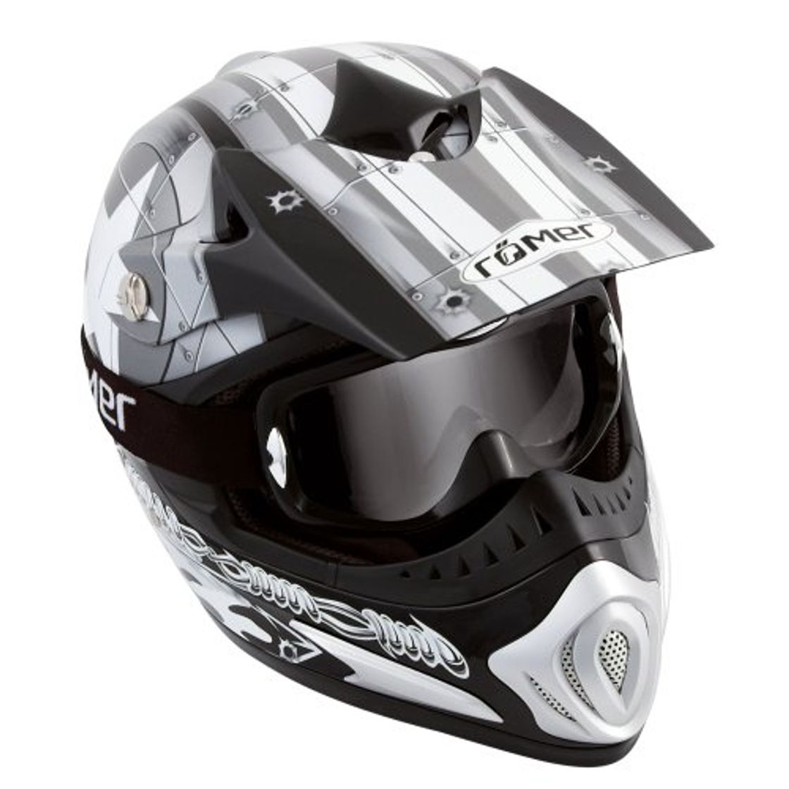 Social Römer Casco de Moto Starcross Motorcross Negro/Plata XL