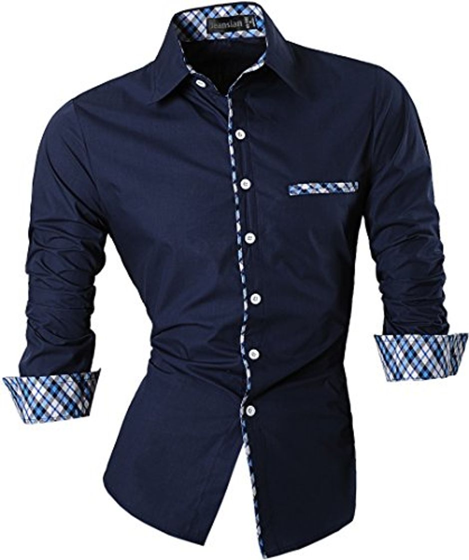 Social jeansian Hombre Camisa Moda Casual Button Down Slim Fit Long Sleeves Dress Shirt Tops Z020 Navy L