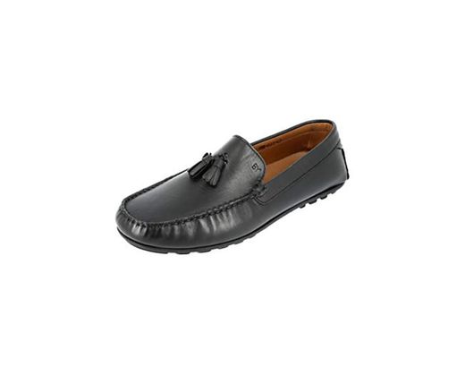 Belym - Zapato mocasino con pompones de piel negra, Negro