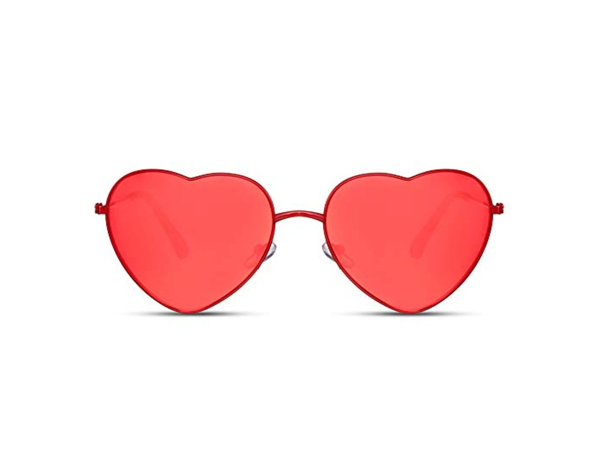 Fashion Cheapass Gafas de Sol Metálicas Forma de Corazón Montura Roja con Cristales Rojos Cristales Translúcidos protección UV400 Mujeres