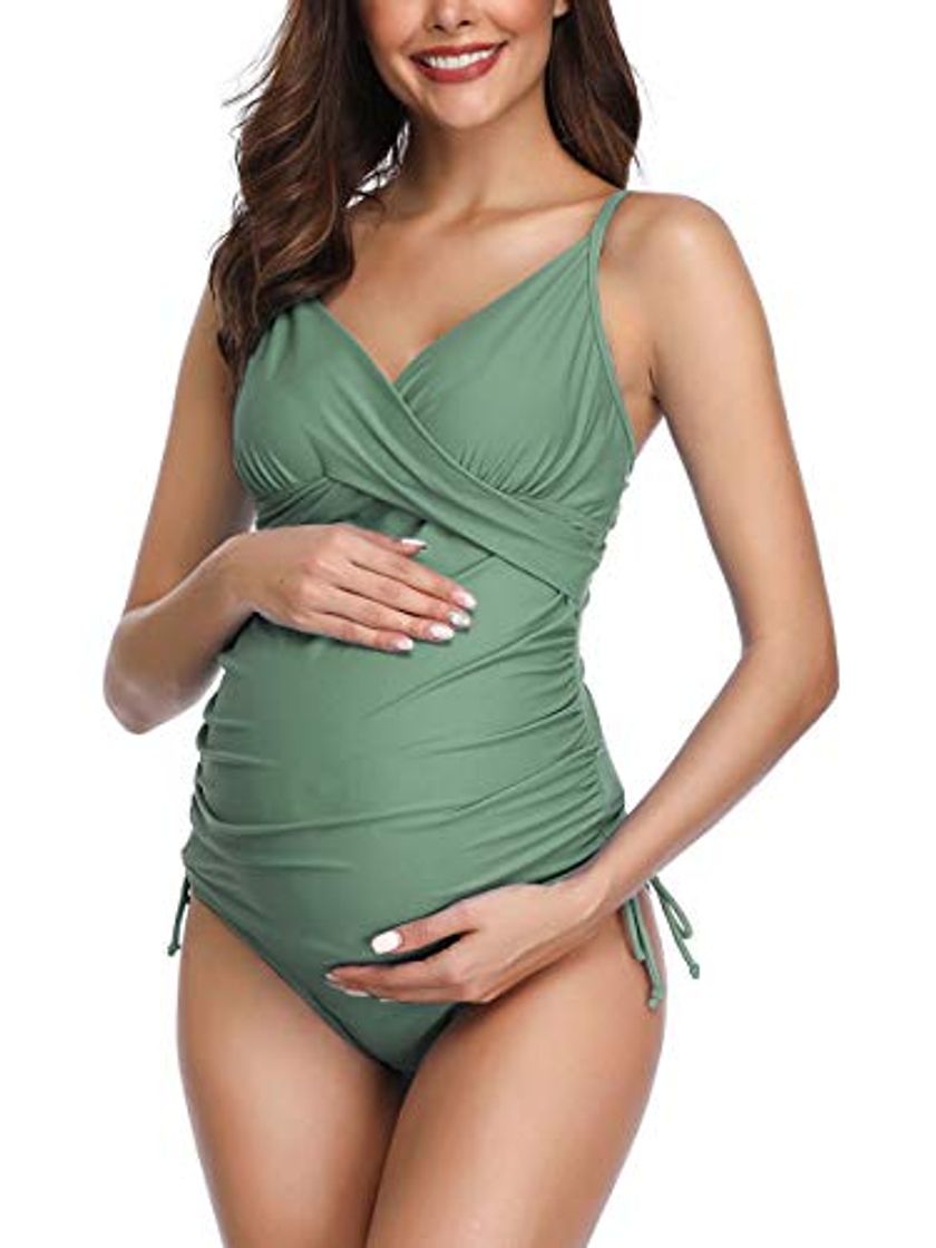 Moda Traje de baño Mujer Maternidad Premamá Deportes Tankini de Dos Piezas Verde L