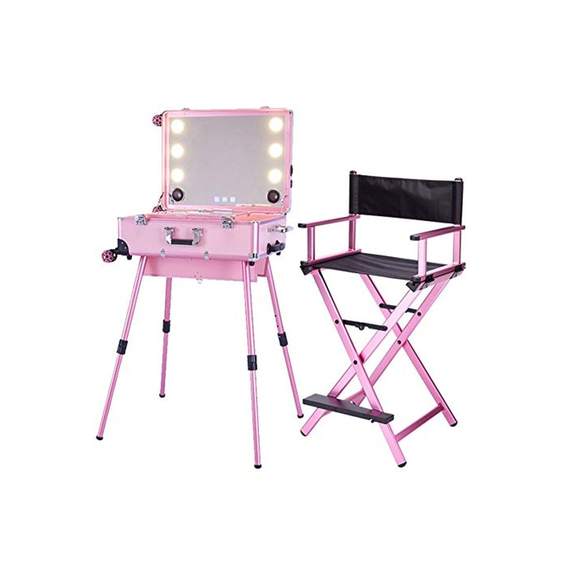 Social KINYNE Trolley Maletín De Maquillaje con Pantalla Completa Espejo LED Y Patas
