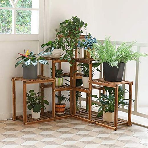 Malayas Estantería para Macetas Soporte de Madera para Plantas Flores de 10 Niveles Estantería Decorativa para Jardín Exterior Interior 115x65x91cm