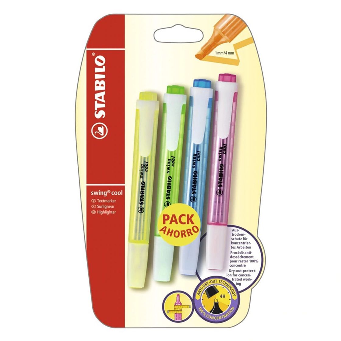 Social Blister 4 marcadores fluorescentes planos Swing Cool Stabilo ...