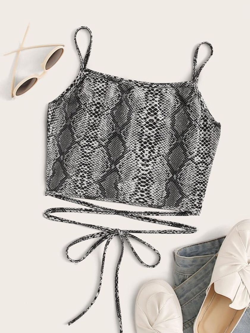 Social Snakeskin Print Self-Tie Cropped Cami Top