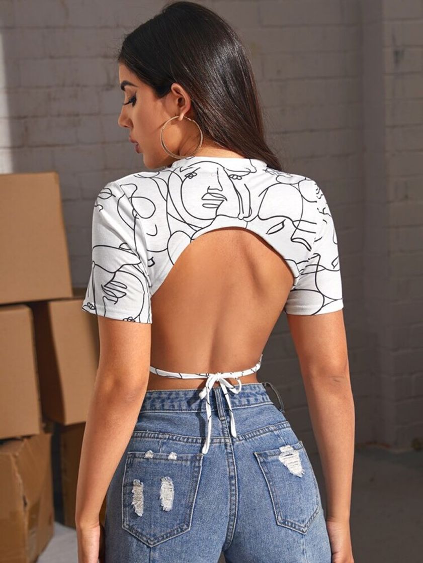 Social Tied Open Back Figure Crop Top