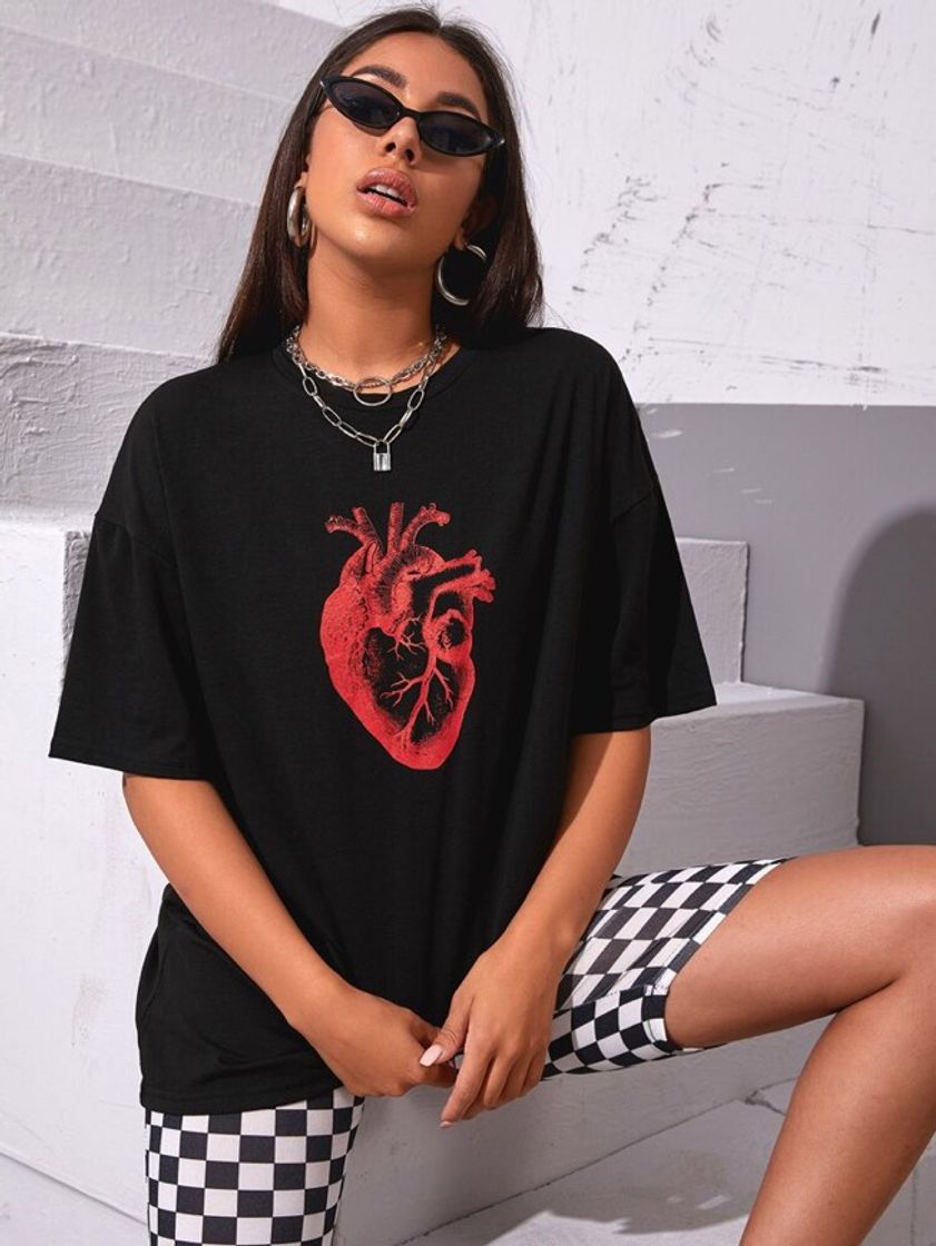 Social Camiseta Larga Con Estampado De Corazón