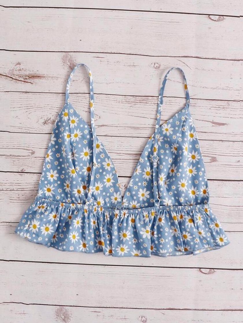 Social Daisy Floral Ruffle Hem Bralette Top