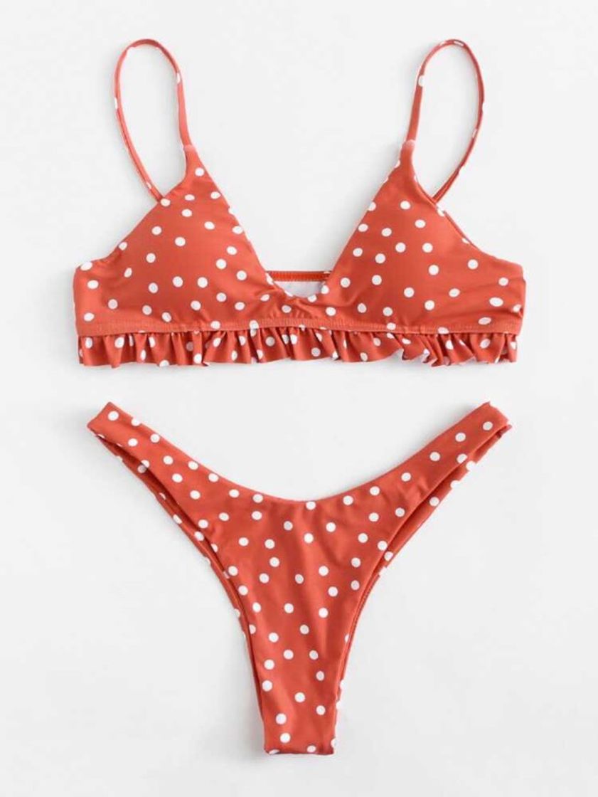 Social Polka Dot Frill High Leg Bikini Swimsuit