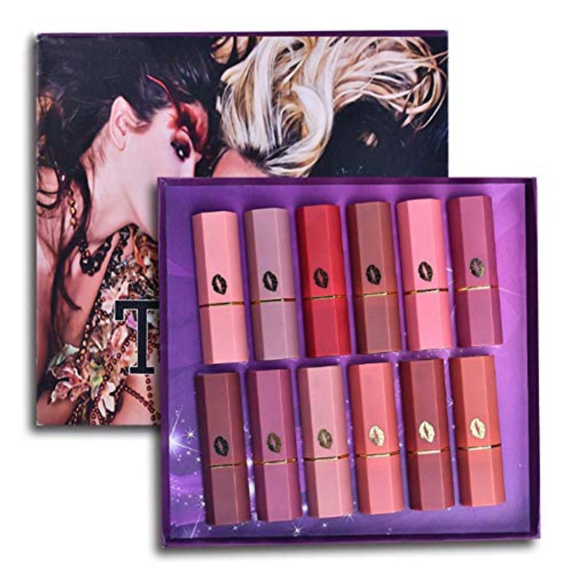 Social Juego de lápiz labial mate de 12 colores de moda