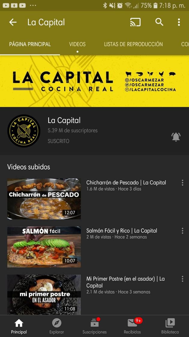 Social Un canal de YouTube  de comida. 