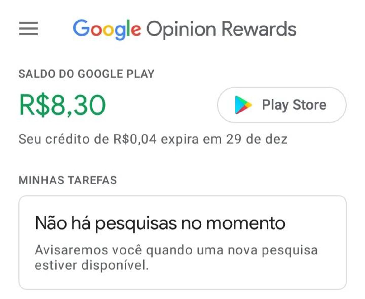 Moda Google Opinion Rewards - Ganhar dinheiro na Play Store