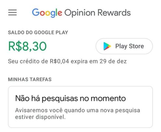 Google Opinion Rewards - Ganhar dinheiro na Play Store