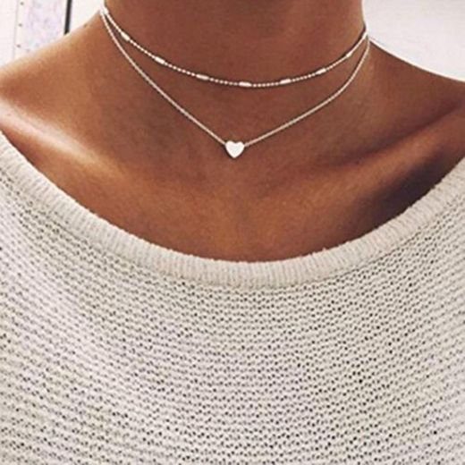 FEITONG Collar de múltiples capas del corazón del amor de las mujeres Joyas de cadena 