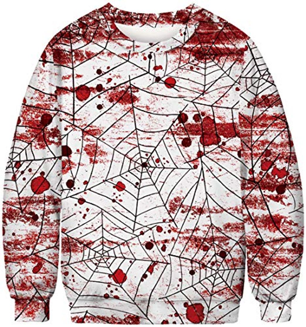 Social Chaos World Mujeres O-Cuello Sudaderas Halloween 3D Cráneo Sangre Impreso Pullover Top