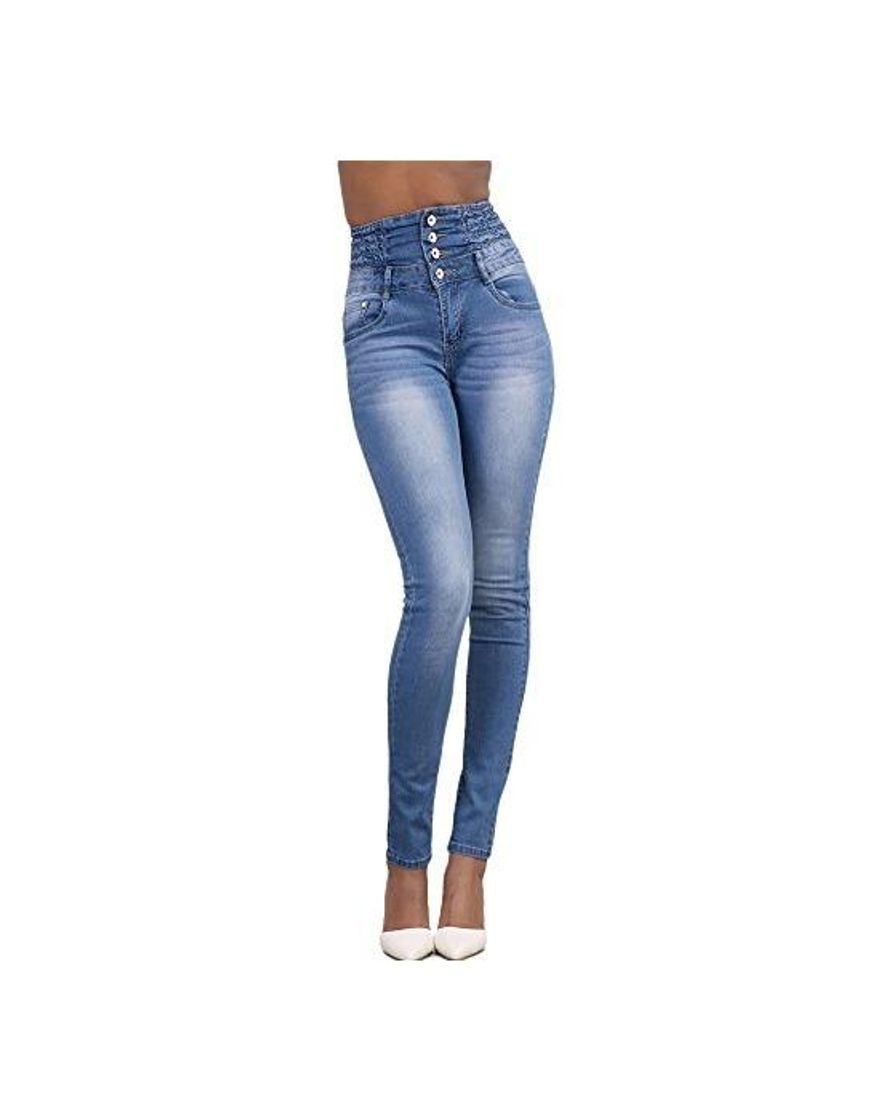 Social Mujer Pantalones Vaquero Skinny Push Up Pantalones Elástico Jeans Cintura Alta Azul Claro M