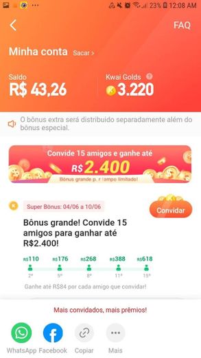 Meus primeiros 40 reais no kwai!