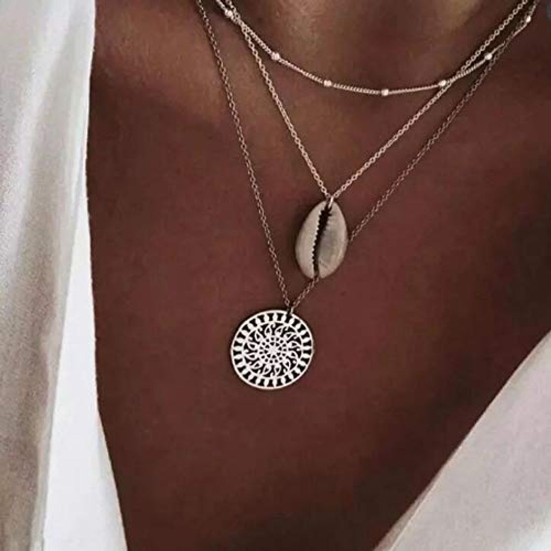Social Jovono Boho - Collar con colgante de concha de varias capas para