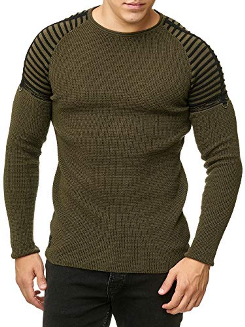 Fashion Red Bridge Hombres Jersey de Punto Básica Hombro Rayas Suéter de Cuello Redondo Pulóver