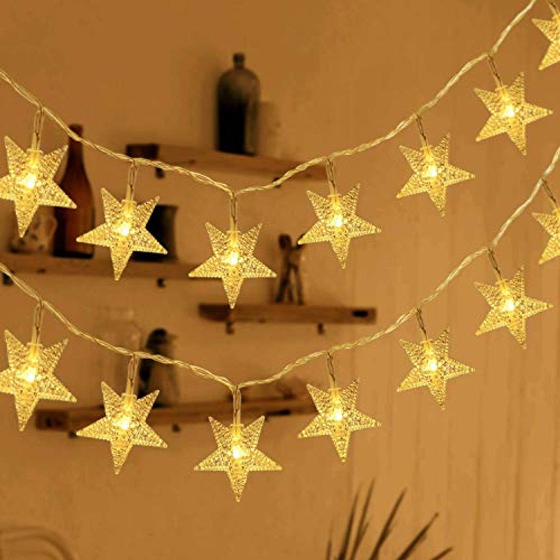 Home HOMVAN Luces de Estrellas 50 LED Estrellas 7.5M Baterías Powered Decorativo Blancas